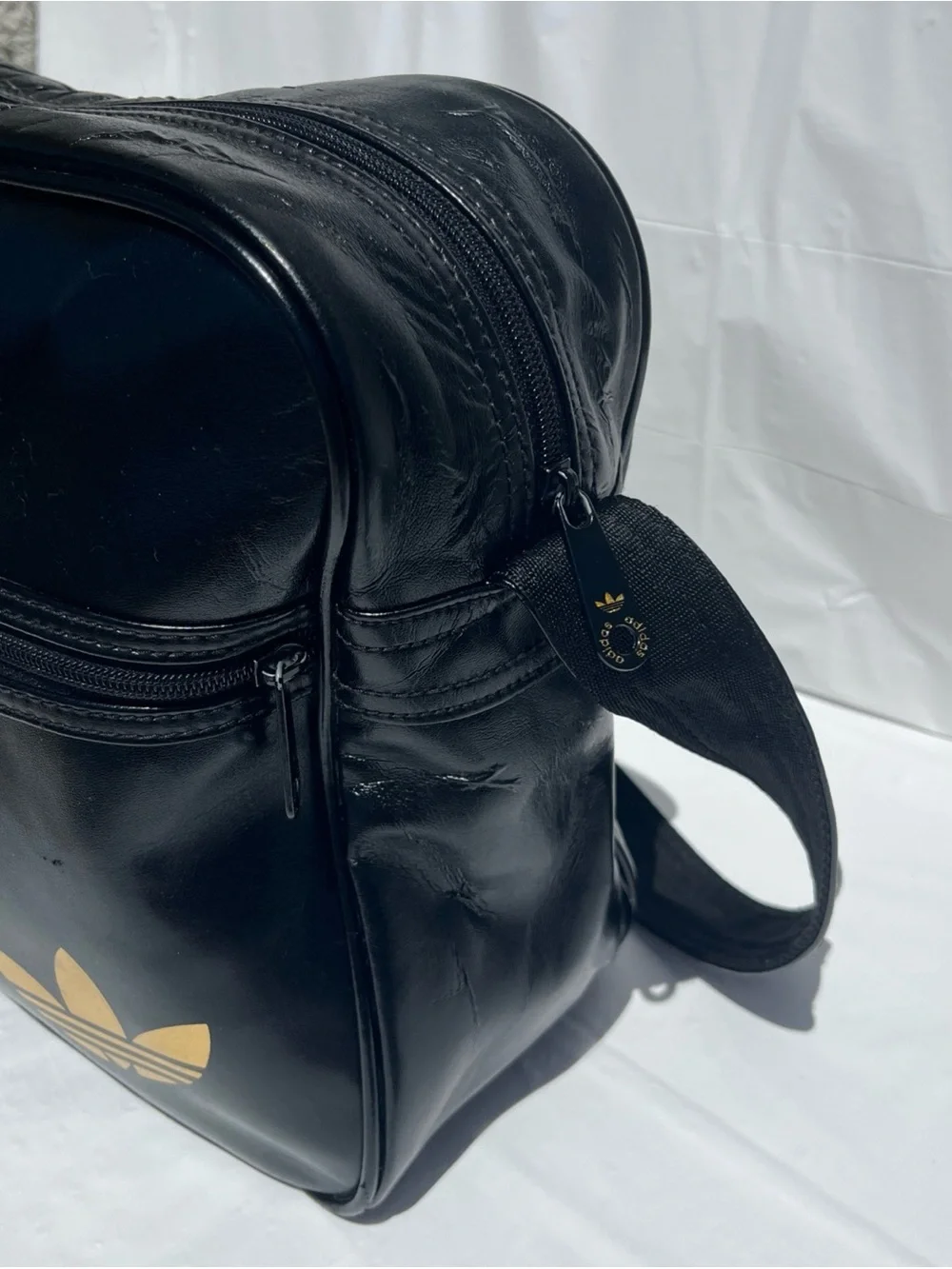 adidas Black and Gold Trefoil Messenger Bag